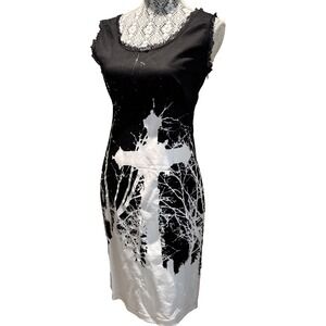Gothic cross, dress short black & white, cotton sleeveless biker cemetery medium